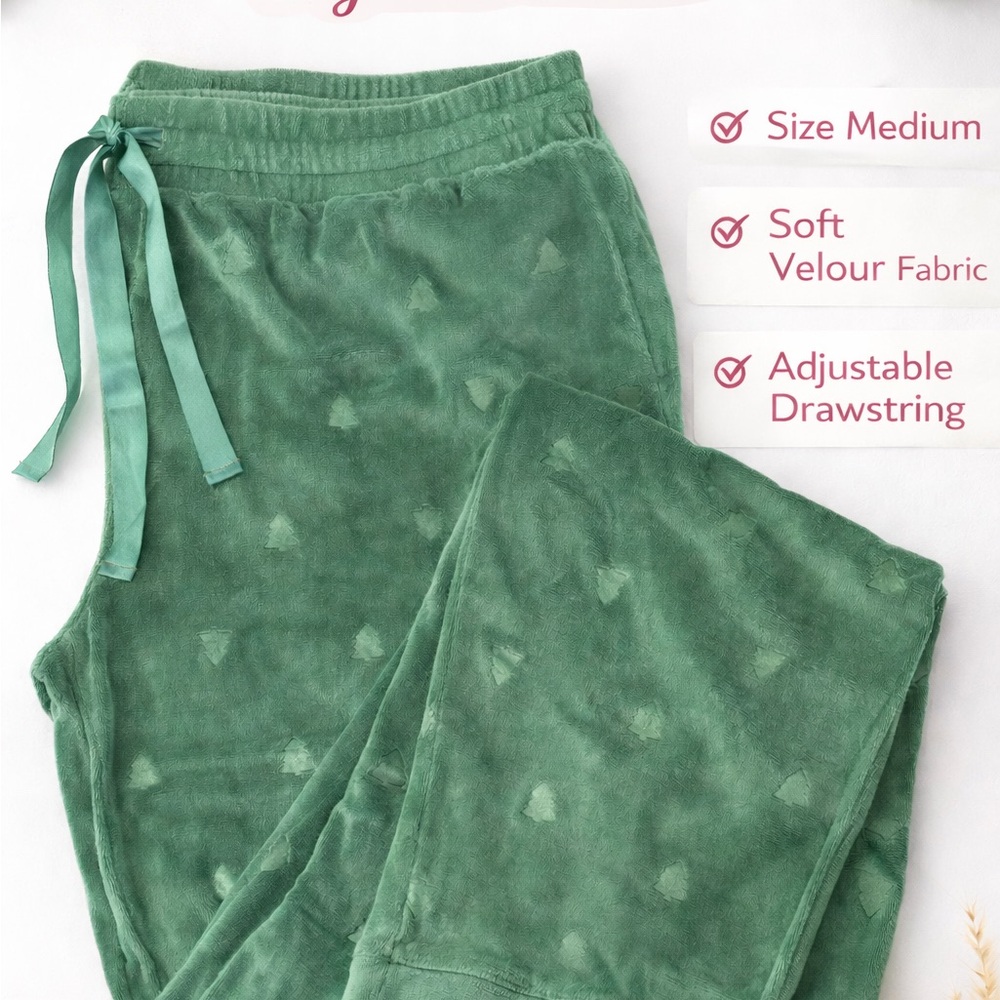 Green Velour Pants with Adjustable Drawstring